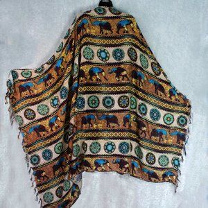 Beige & Cream Elephant Sarong with Fringe